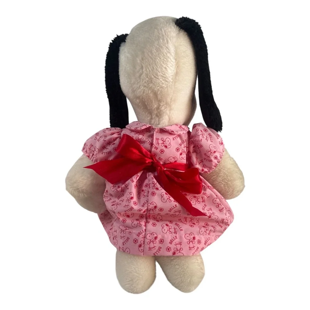 Peanuts Belle Plush Snoopy Sister Pink Dress Vintage Stuffed Animal Toy